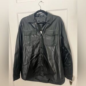 NWT Forever 21 Black leather shirt jacket sz M